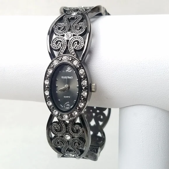 Ellen Tracy Gunmetal Watch Ellen Tracy Womens Black Face Mesh Watch One Size France | Ubuy main image 4
